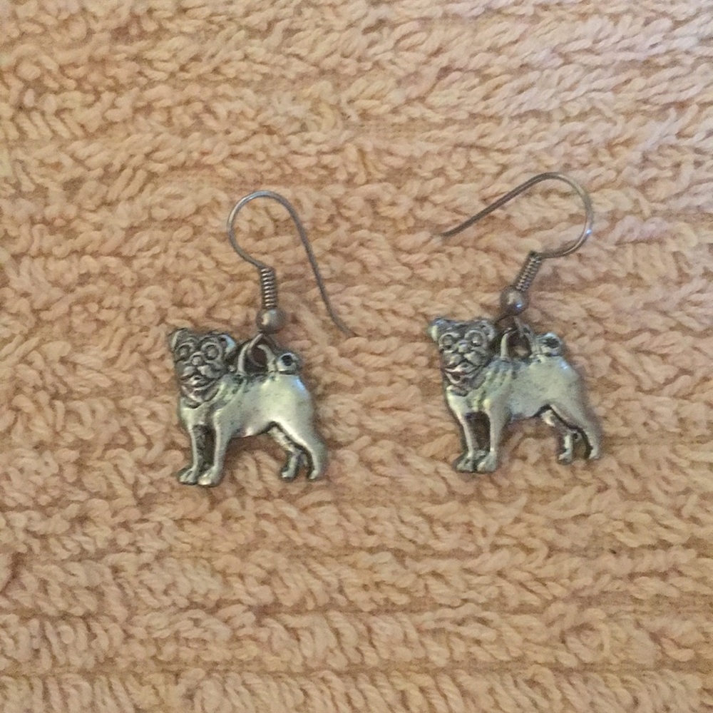 Silver pug earrings